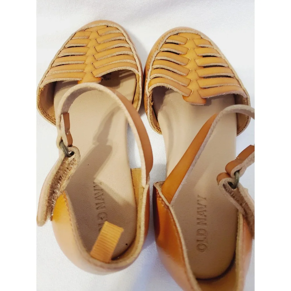 Old Navy Girls Tan Brown Huarache Woven Cage Toe Ankle Strap Sandals Size 11